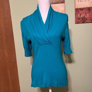 Liz Claiborne - Teal, V-Neck, Short Sleeve Lightweight Sweater -Size M